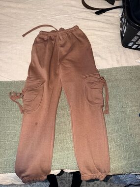 Brown Cargo Sweatpants with Side Pockets